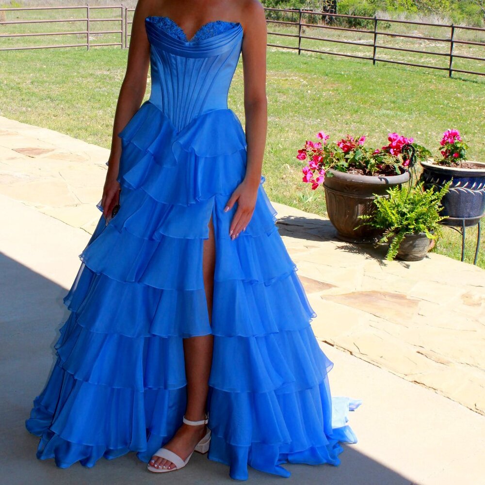 Periwinkle Sherri Hill Formal with Ruffles Prom OO